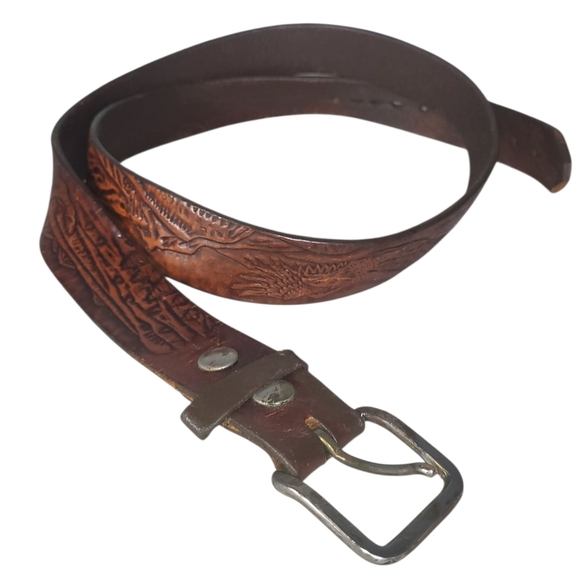 Vintage Western-Style Tooled Leather Belt - Picture 5 of 7